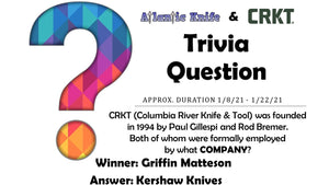 ATLANTIC KNIFE & CRKT KHC MACHETE KNIFE TRIVIA QUESTION GIVEAWAY WINNER