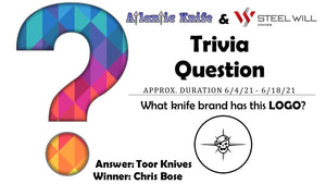 ATLANTIC KNIFE & STEEL WILL GIENAH KNIFE TRIVIA QUESTION GIVEAWAY WINNER