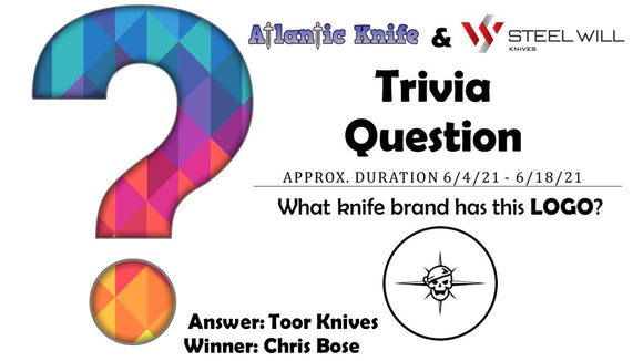 ATLANTIC KNIFE & STEEL WILL GIENAH KNIFE TRIVIA QUESTION GIVEAWAY WINNER