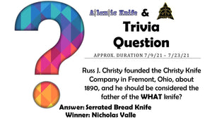 ATLANTIC KNIFE & TOPS STEEL EAGLE KNIFE TRIVIA QUESTION GIVEAWAY WINNER