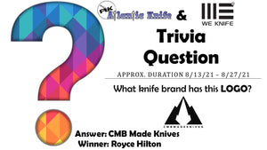 ATLANTIC KNIFE & WE MINAX KNIFE TRIVIA QUESTION GIVEAWAY WINNER