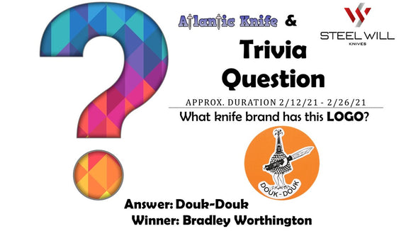 ATLANTIC KNIFE & STEEL WILL GIENAH KNIFE TRIVIA QUESTION GIVEAWAY WINNER