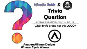 ATLANTIC KNIFE & KUBEY 202C KNIFE TRIVIA QUESTION GIVEAWAY WINNER