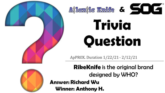 ATLANTIC KNIFE & SOG TERMINUS XR KNIFE TRIVIA QUESTION GIVEAWAY WINNER