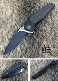 WE KNIFE Nitida Black Handle Folding Knife Black SW Satin Blade Framelock 707E