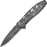 Boker Magnum Dia De Los Muertos Linerlock Black Skulls Folding Knife - M01SC519N