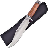 Frost Cutlery Leather Stack Handle Pro Stainless Fixed Clip Pt Blade Knife 19800