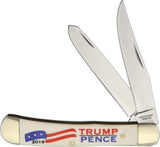 Frost Cutlery Trump Pence Trapper White Bone 2016 Handle Stainless Folding Knife 14312T