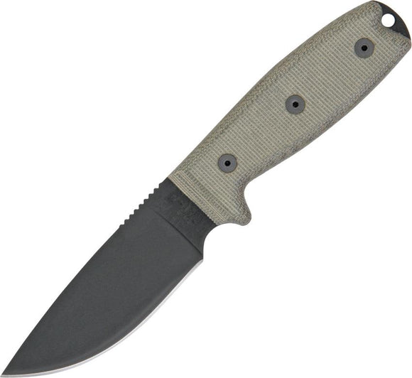 Ontario RAT-3 Fixed Black 1095 Carbon Steel Green Micarta Knife w/ Sheath 8630