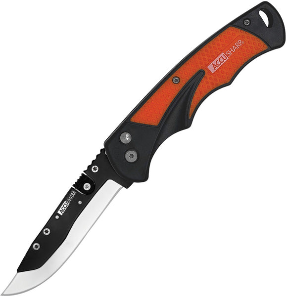 AccuSharp Razor Button Lock Orange ABS Folding 420 Steel Pocket Knife 741C