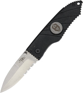 Hoffner Knives Small Snap Linerlock Black G10 Folding VG-10 Partially Serrated Knife TA01