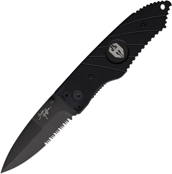 Hoffner Knives Snap Linerlock Double Black G10 Folding VG-10 Partially Serrated Knife TA24