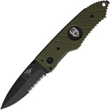 Hoffner Knives Snap Linerlock Flatline OD Green G10 Folding VG-10 Partially Serrated Knife TA25