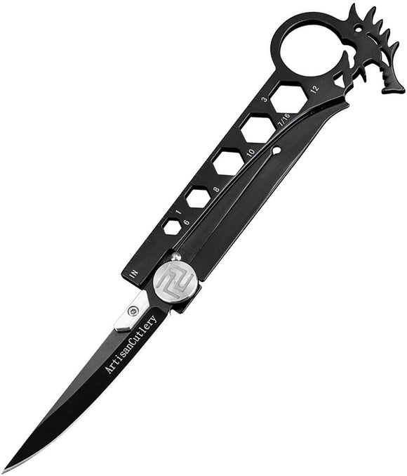 Artisan Cutlery Dragon Black Stainless AUS-8 Framelock Folding Knife 1606BK