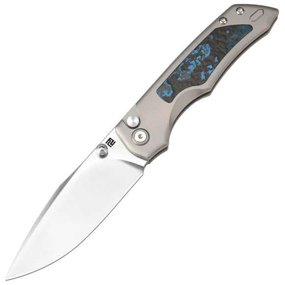 Artisan Wizard Series Button Lock The Sorcerer Titanium & Arctic Carbon Fiber Folding S90V Knife 1870GGY