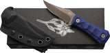 Auxiliary Manufacturing Deadhead Pocket Bowie Blue Micarta 14C28N Fixed Blade Knife 001BLU