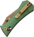 Auxiliary Manufacturing Coffin Tanto Crossbar Lock Green Aluminum Folding Gold 14C28N Knife 010GRN