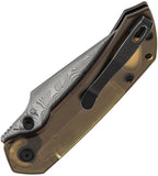 Tenable Knives Fenrir Top Linerlock Amber PEI Ultem Folding Damascus Pocket Knife B1034H6