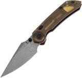 Tenable Knives Fenrir Top Linerlock Amber PEI Ultem Folding Damascus Pocket Knife B1034H6