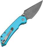 Tenable Knives Fenrir Top Linerlock Blue Aluminum Folding Damascus Pocket Knife B1034H8