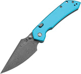 Tenable Knives Fenrir Top Linerlock Blue Aluminum Folding Damascus Pocket Knife B1034H8