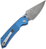 Tenable Knives Fenrir Top Linerlock Dark Blue Aluminum Folding Damascus Pocket Knife B1034H9