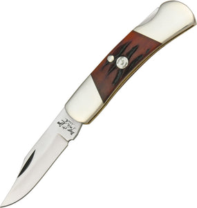 Bear & Son Lockback Red Stag Bone Folding 1095HC Steel Pocket Knife CRSB26