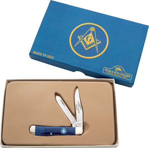 Bear & Son Masonic Trapper Blue Smooth Bone Stainless Pocket Knife S607M