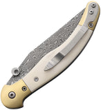 Betyar Fejesgorbe Linerlock White Smooth Bone Folding Damascus Pocket Knife BBFGDM