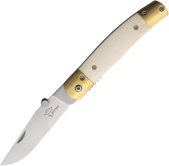 Betyar Maskara Linerlock White Smooth Bone Folding AUS-8 Pocket Knife BBMA004