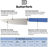 Butterfork Chef's Blue ABS AR-RPM9 Fixed Blade Kitchen Knife 01CKBU