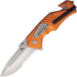 Black Fox Demand Rescue Linerlock Orange Aluminum Folding Serrated D2 Steel Knife 784OR