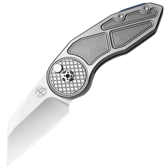 Begg Knives Micro Burst Checkered Button Lock Gray Aluminum & Satin Folding VG-10 Knife 059