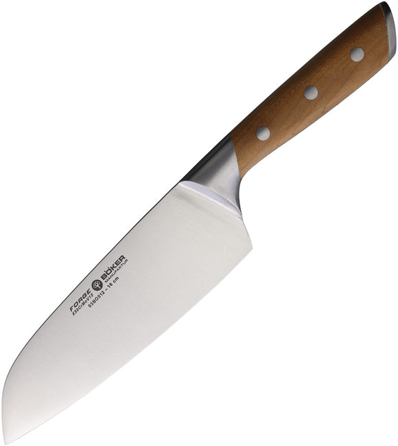 Boker Forge Santoku Maple Wood X50CrMoV15 Fixed Blade Kitchen Knife 03BO512