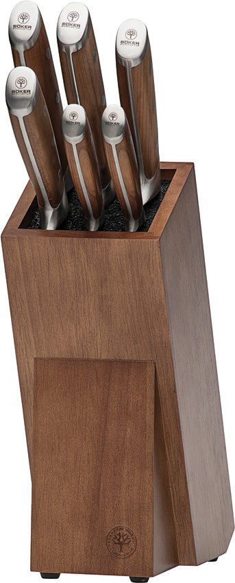Boker Forge 2.0 Maple Wood X50CrMoV15 Fixed Blade 6pc Kitchen Knife Set w/ Storage Block 03BO517SET