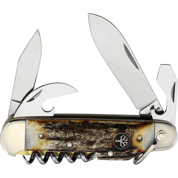 Boker Folding Camp Knife Multi Tool w/ Stag Handles - 110182HH