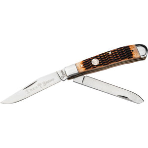 Boker Tree Brand Trapper Amber Jigged Bone Folding D2 Steel Pocket Knife 110890