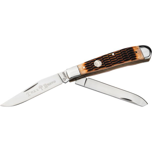 Boker Tree Brand Trapper Amber Jigged Bone Folding D2 Steel Pocket Knife 110890