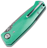 Boker 1969 Mach-1 Linerlock Green Aluminum Folding Damascus Pocket Knife 111102DAM