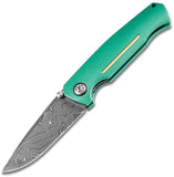 Boker 1969 Mach-1 Linerlock Green Aluminum Folding Damascus Pocket Knife 111102DAM