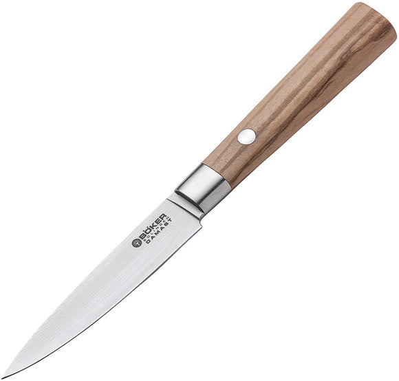 Boker Damast Paring Olive Wood Damascus Fixed Blade Kitchen Knife 130430DAM