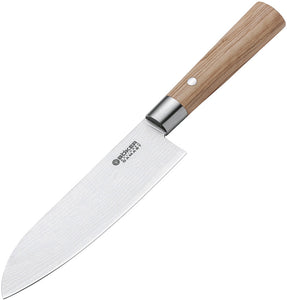 Boker Santoku Olive Wood Damascus Fixed Blade Kitchen Knife 130437DAM