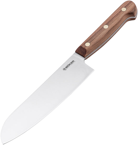Boker Cottage Craft Santoku Plumwood Carbon Steel Fixed Blade Kitchen Knife 130497