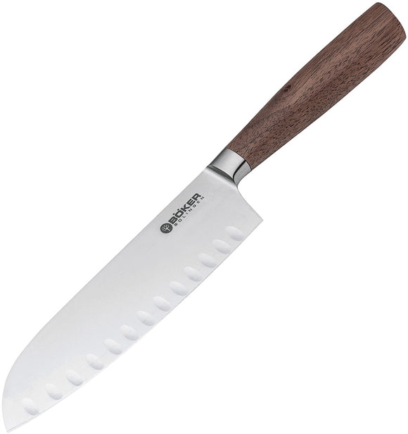 Boker Core Santoku Walnut Wood Fluted X50CrMoV15 Fixed Blade Kitchen Knife 130735
