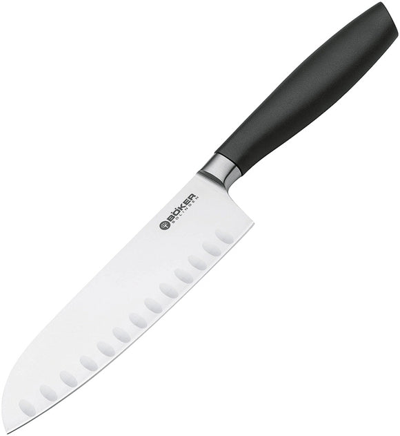Boker Core Pro Santoku Black Fluted X50CrMoV15 Fixed Blade Kitchen Knife 130835