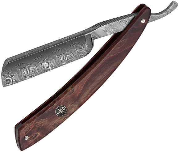 Boker Straight Razor Curly Birch Wood Folding Damascus Pocket Knife 140610DAM