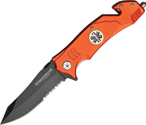 Boker Magnum Rescue Orange Linerlock EMS Half Serrated Blade Folding Knife - 01LL472