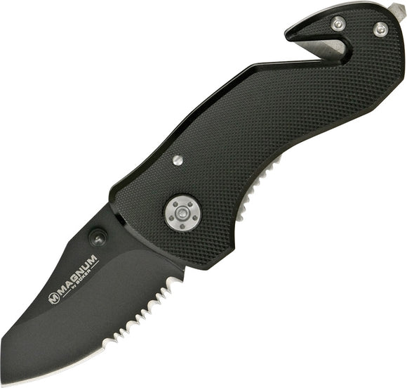 Boker Magnum Compact Rescue Linerlock Serrated Black Folding Knife - M01MB456