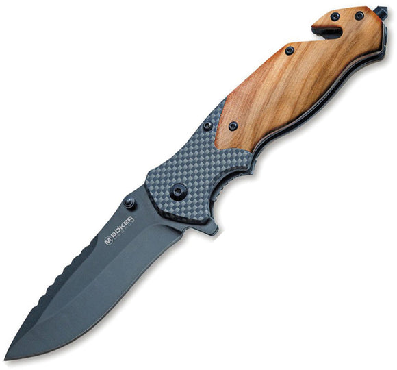 Boker Magnum Blomkvist Linerlock Olive Wood & Carbon Fiber Folding 440 Stainless Knife M01MB736