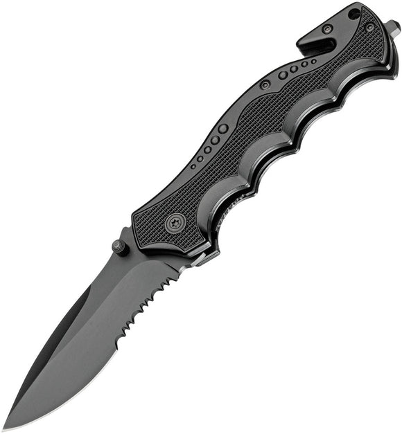 Boker Magnum BMF Black Linerlock Half Serrated Blade Rescue Folding Knife - M01RY770